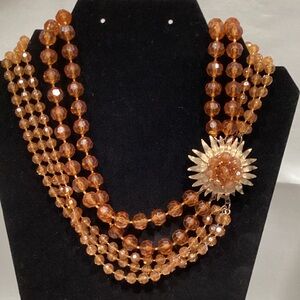 Elegant Gold and Amber color Multi-Strand Necklace